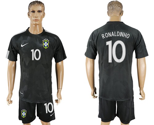 Brazil #10 Ronaldinho Black Soccer Country Jersey